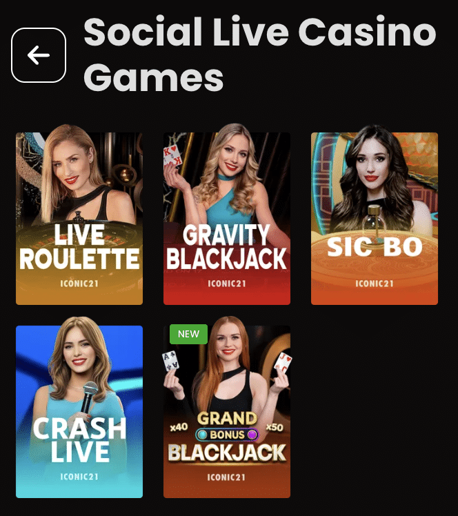 Live casino games at mega bonanza sweepstakes casino.